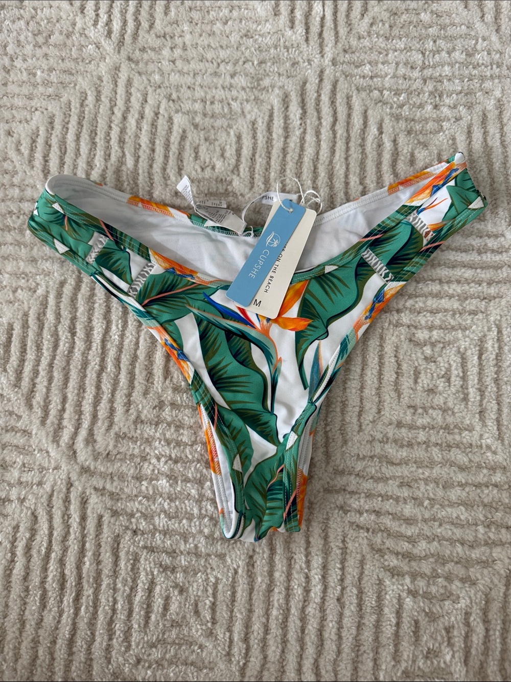 Cupshe Birds of Paradise and Leaf Print Bikini Bottom - Green & Orange